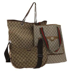GUCCI GG Canvas GG Plus Supreme Shoulder Bag PVC 3Set Beige